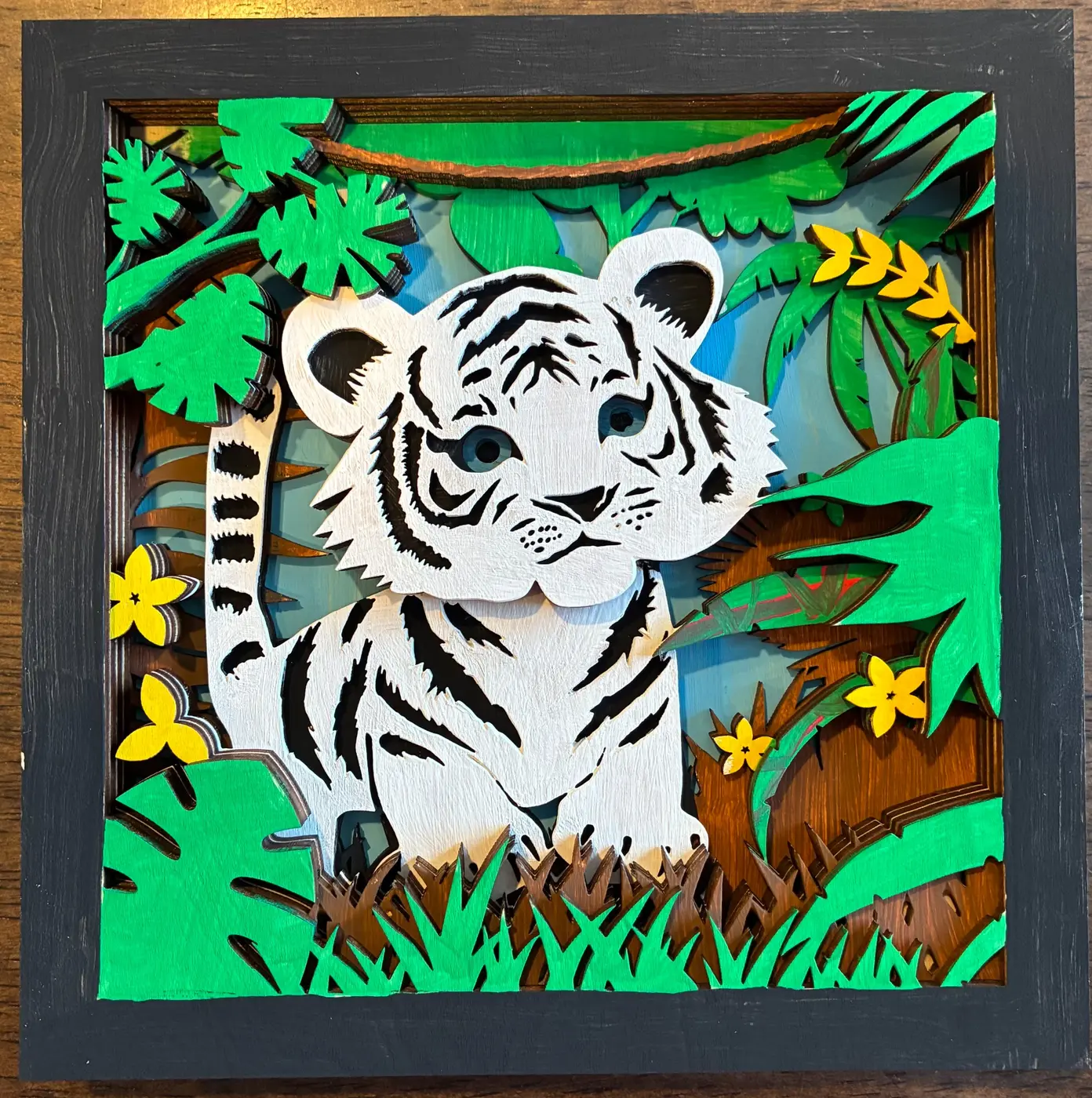Completed painted baby tiger layered wood kit